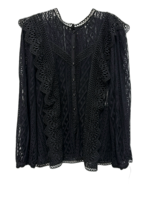 Biya Johnny Was Size XL Black Missing Fabric Tag Long Balloon Sleeve Lace Top Black / XL