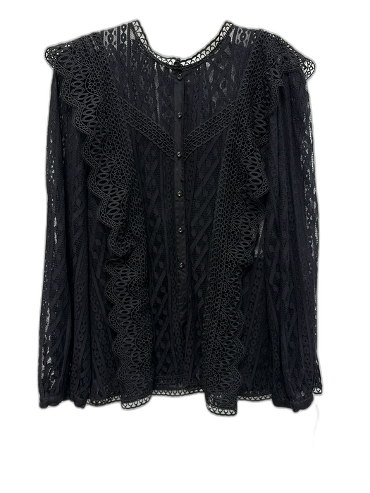 Biya Johnny Was Size XL Black Missing Fabric Tag Long Balloon Sleeve Lace Top Black / XL