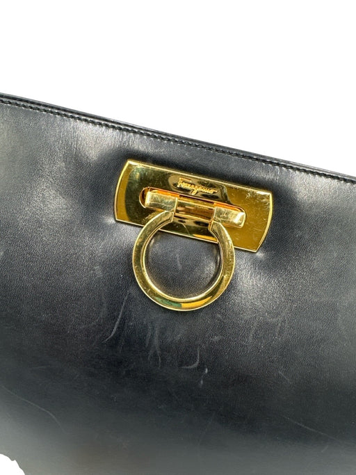 Salvatore Ferragamo Black Leather Gold Tone Hardware Toggle Close Bag Black