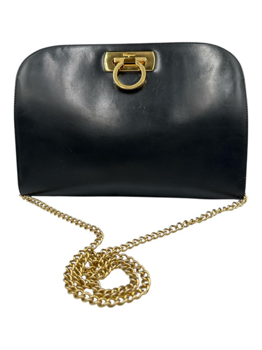 Salvatore Ferragamo Black Leather Gold Tone Hardware Toggle Close Bag Black