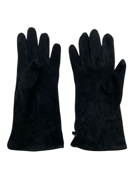 Les Copains Black Leather & Silk Suede Charm Detail Size 8 Gloves Black