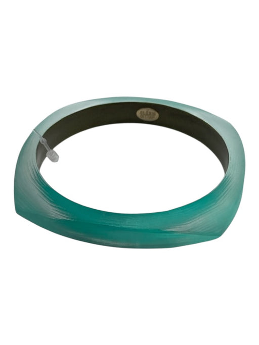 Alexis Bittar Aqua Blue Lucite Bangle Carved Open Hoop Post Back Jewelry Set Aqua Blue