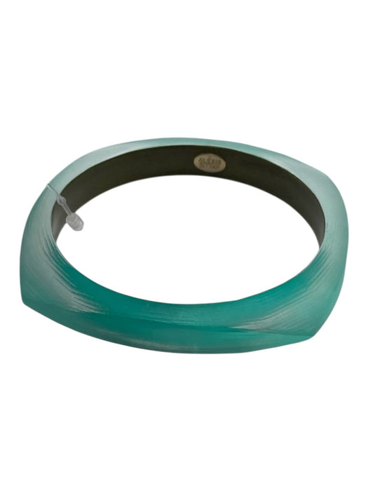 Alexis Bittar Aqua Blue Lucite Bangle Carved Open Hoop Post Back Jewelry Set Aqua Blue