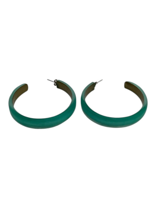 Alexis Bittar Aqua Blue Lucite Bangle Carved Open Hoop Post Back Jewelry Set Aqua Blue