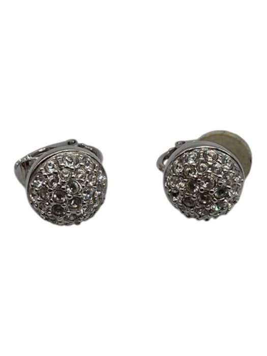 Swarovski Silver Tone & Clear Metal Rhinestone Ball Clip On Stud Earrings Silver Tone & Clear