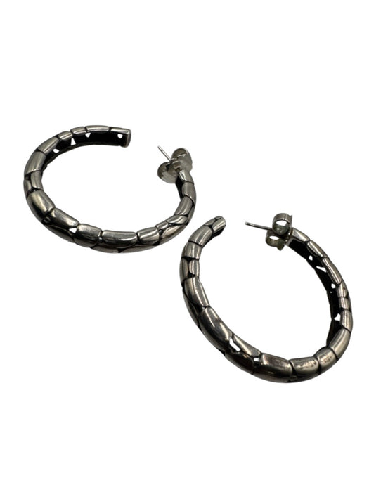 John Hardy Silver Sterling Silver Textured Hoop Large Earrings Silver