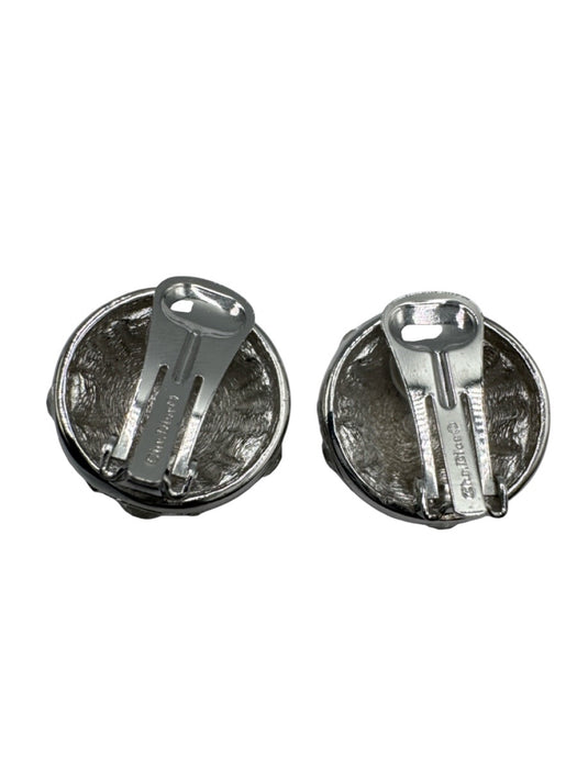 Christian Dior Silver Rhinestone Metal Circle Clip On Earrings Silver
