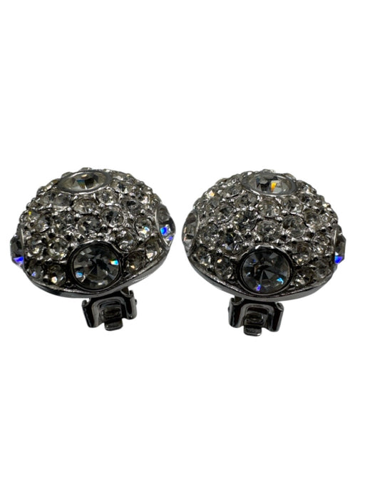 Christian Dior Silver Rhinestone Metal Circle Clip On Earrings Silver