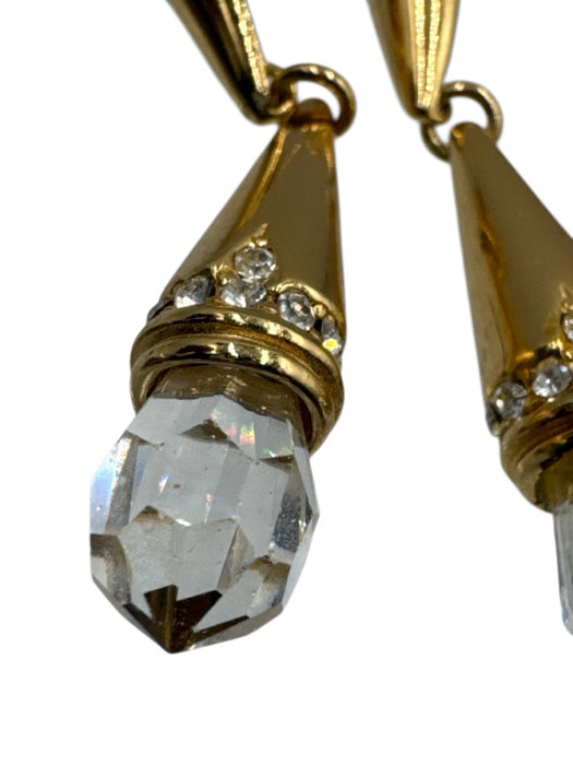 Christian Dior Gold Metal Rhinestone Crystal drop Dangle Earrings Gold
