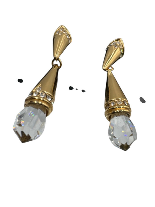 Christian Dior Gold Metal Rhinestone Crystal drop Dangle Earrings Gold