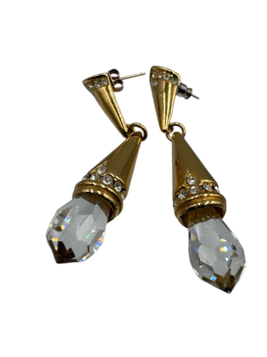 Christian Dior Gold Metal Rhinestone Crystal drop Dangle Earrings Gold