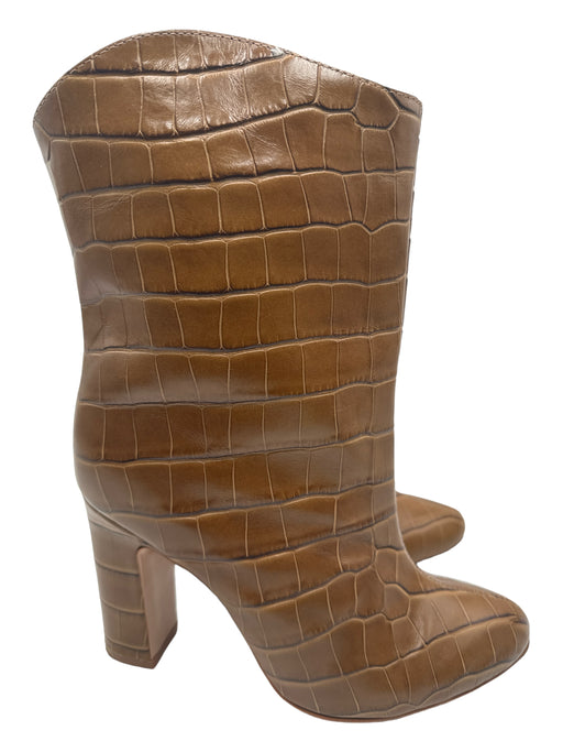 Schutz Shoe Size 7 Tan Leather Block Heel Croc Embossed Booties Tan / 7