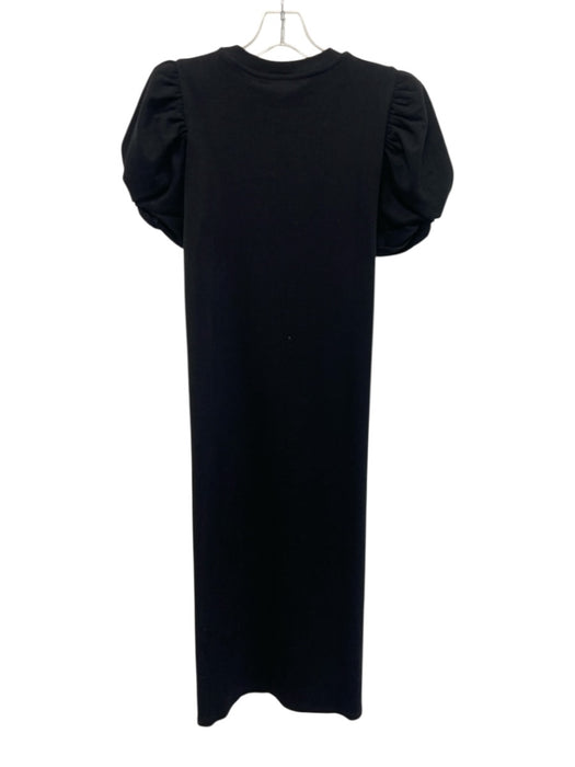 Pomander Place Size XS Black Cotton Short Puff Sleeve Midi Shirt Dress Dress Black / XS