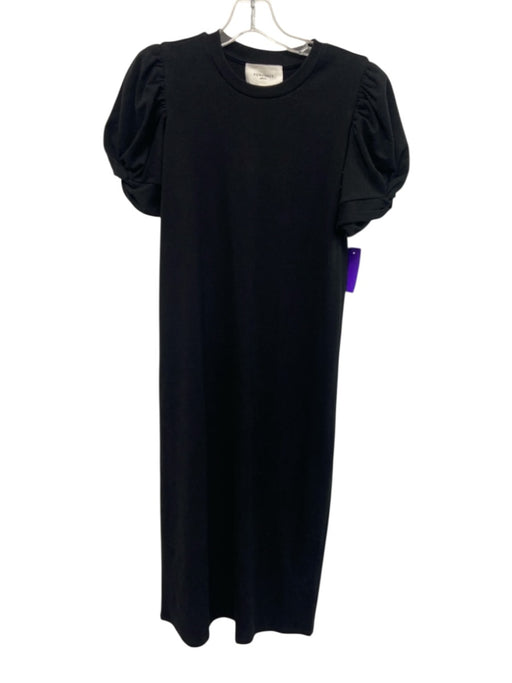 Pomander Place Size XS Black Cotton Short Puff Sleeve Midi Shirt Dress Dress Black / XS
