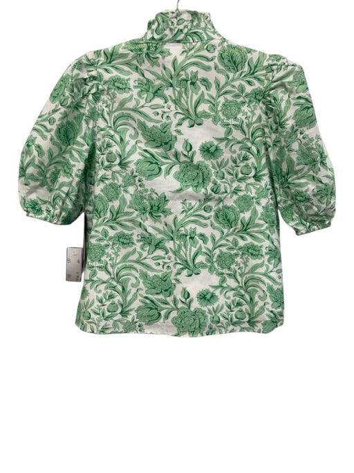 Hyacinth House Size XXS Green & White Cotton Short Puff Sleeve Floral Short Set Green & White / XXS