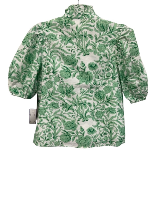 Hyacinth House Size XXS Green & White Cotton Short Puff Sleeve Floral Short Set Green & White / XXS