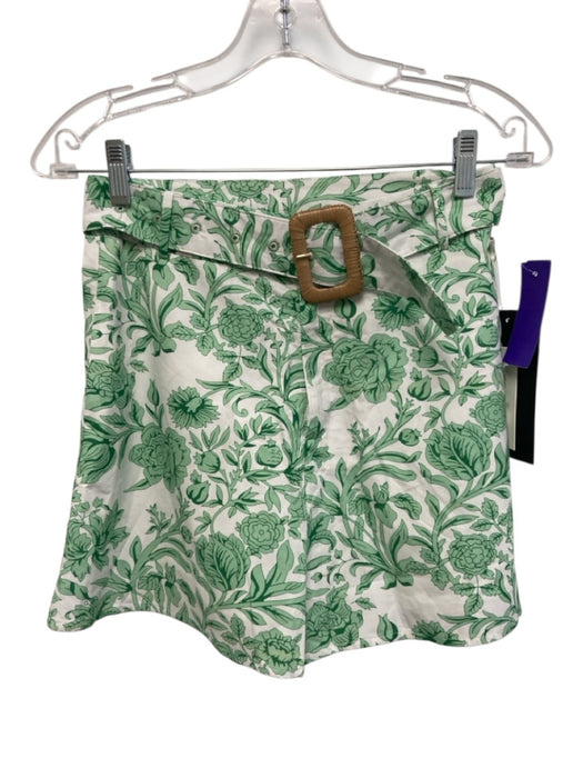 Hyacinth House Size XXS Green & White Cotton Short Puff Sleeve Floral Short Set Green & White / XXS
