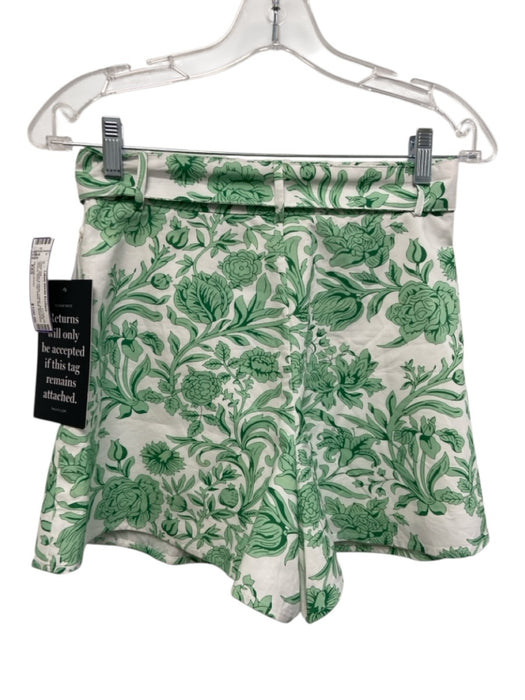 Hyacinth House Size XXS Green & White Cotton Short Puff Sleeve Floral Short Set Green & White / XXS