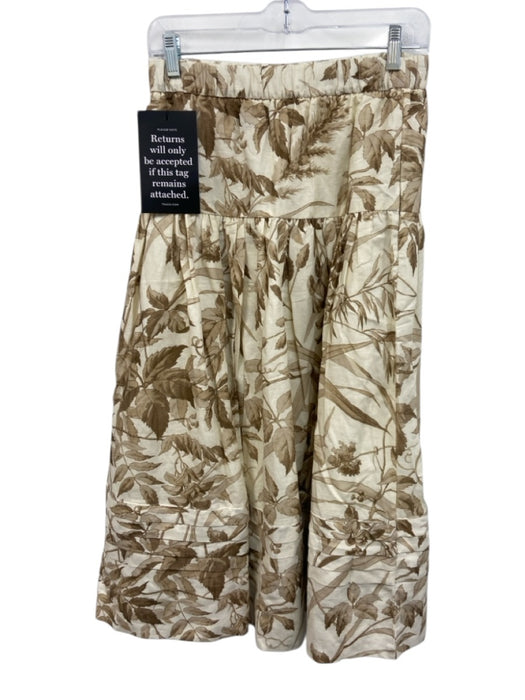 Tuckernuck Size X Cream & Brown Linen & Cotton Floral Elastic Waist Skirt Cream & Brown / X