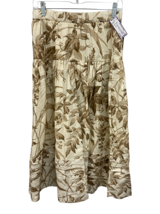 Tuckernuck Size X Cream & Brown Linen & Cotton Floral Elastic Waist Skirt Cream & Brown / X