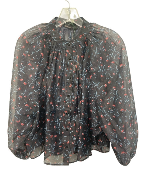 Tuckernuck Size XXS Navy & Multi Polyester Long Sleeve Sheer Floral Top Navy & Multi / XXS
