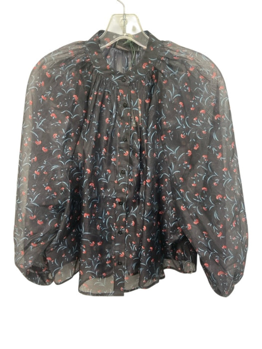 Tuckernuck Size XXS Navy & Multi Polyester Long Sleeve Sheer Floral Top Navy & Multi / XXS