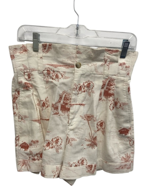 Madewell Size 2 White & Red Linen & Cotton All Over Print High Rise Shorts White & Red / 2
