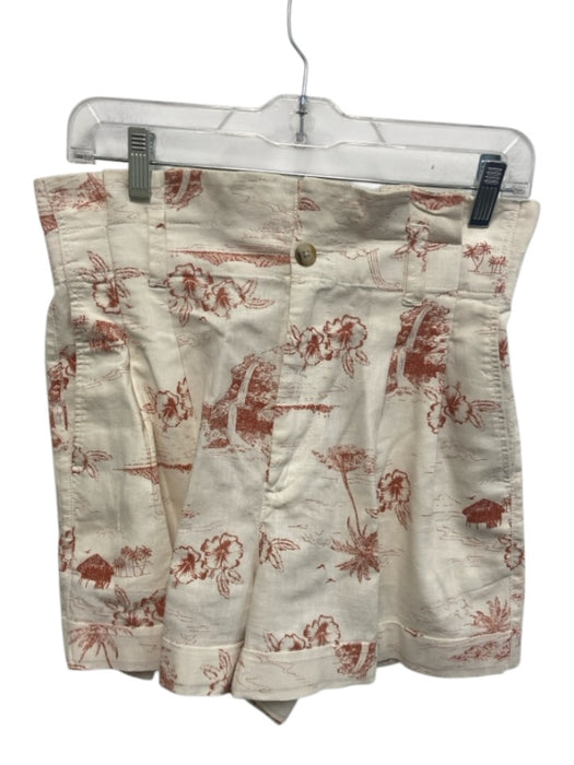 Madewell Size 2 White & Red Linen & Cotton All Over Print High Rise Shorts White & Red / 2