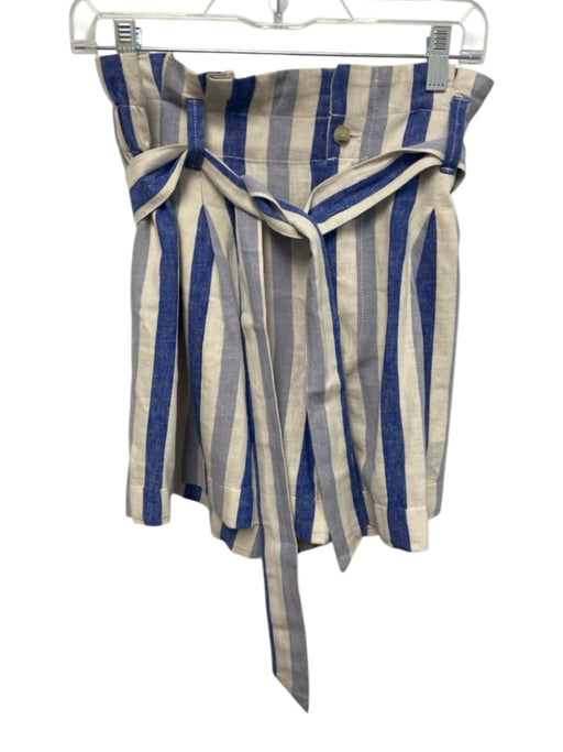 Madewell Size 4 Blue & White Linen & Cotton Striped High Rise pleats Shorts Blue & White / 4