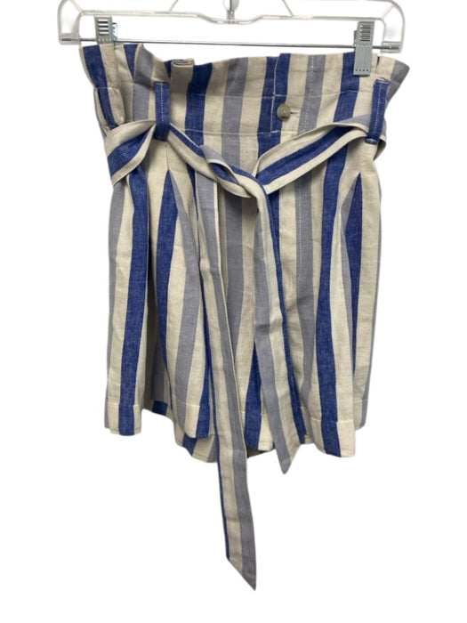 Madewell Size 4 Blue & White Linen & Cotton Striped High Rise pleats Shorts Blue & White / 4