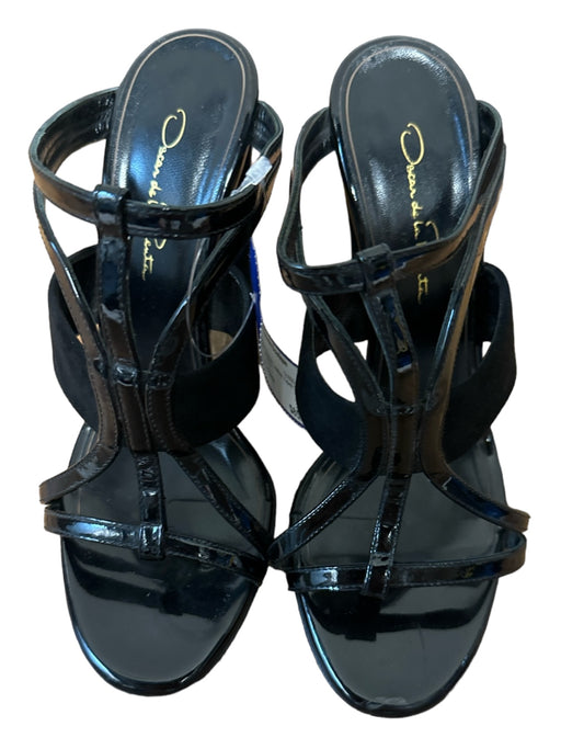 Oscar De La Renta Shoe Size 37.5 Black Suede Patent Leather Open Toe Heels Black / 37.5
