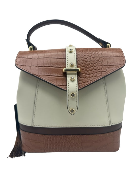 House of Harlow Brown & White Leather Back Bow Croc Embossed Stud Detail Bag Brown & White / S