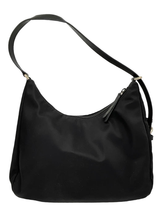 Kate Spade Black Nylon Shoulder Bag Silver Hardware Top Zip Leather Strap Bag Black / S