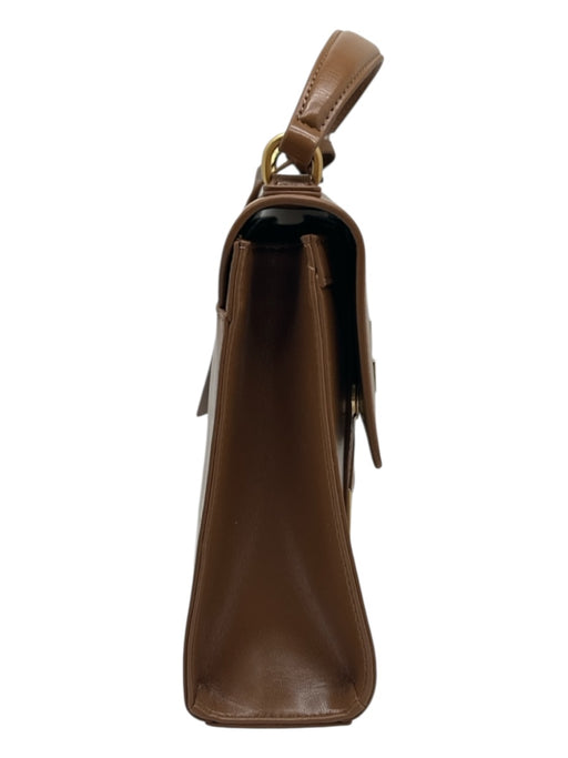 Love Moschino Brown Leather Gold hardware Top Handle Crossbody Strap Bag Brown / Small