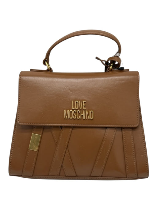 Love Moschino Brown Leather Gold hardware Top Handle Crossbody Strap Bag Brown / Small