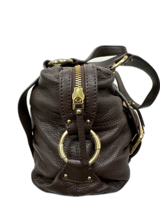 Michael Kors Brown Leather Top Handle Zip Close silver hardware Bag Brown / M