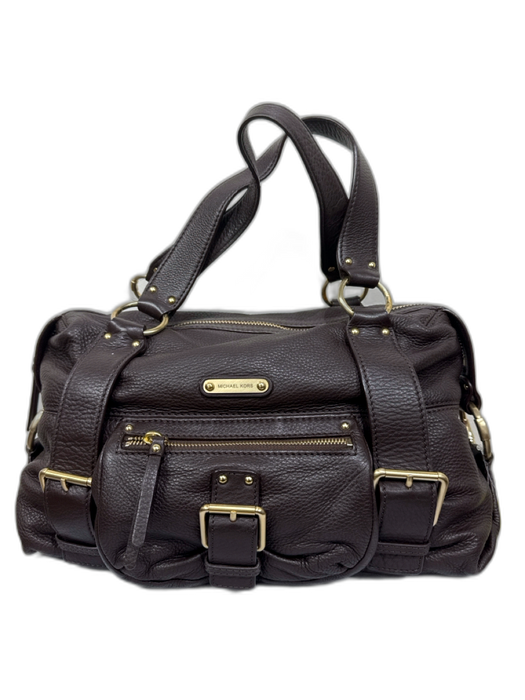 Michael Kors Brown Leather Top Handle Zip Close silver hardware Bag Brown / M