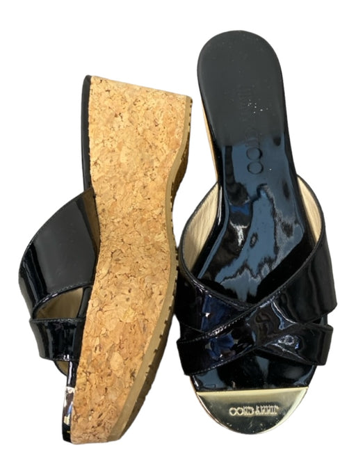 Jimmy Choo Shoe Size 37 Black & Tan Leather & Cork Patent Criss Cross Shoes Black & Tan / 37