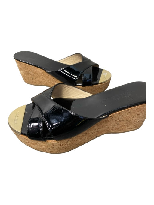 Jimmy Choo Shoe Size 37 Black & Tan Leather & Cork Patent Criss Cross Shoes Black & Tan / 37