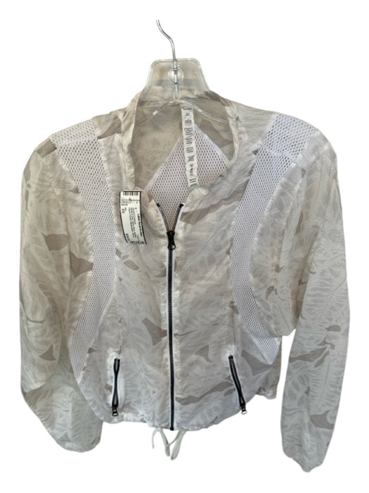 Alo White & Gray Nylon Mesh Abstract Zipper Pocket Windbreaker Jacket (Outdoor) White & Gray / XS