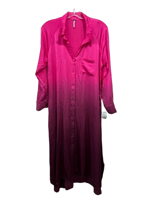 YFB Size Small Hot Pink & Purple Viscose Blend Long Sleeve Ombre Button Up Dress Hot Pink & Purple / Small