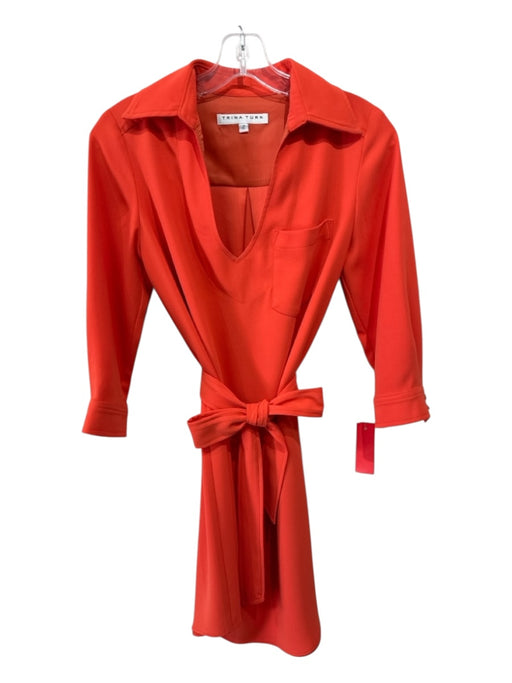 Trina Turk Size 2 Orange Polyester V Neck Pocket Long Sleeve Dress Orange / 2
