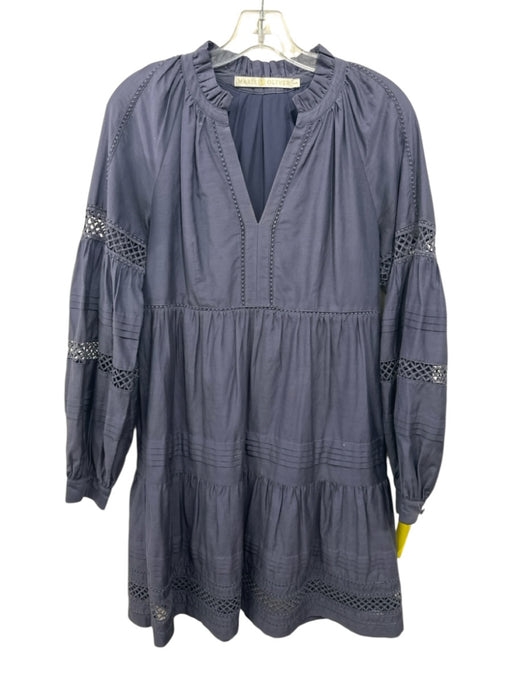 Marie Oliver Size XXS Navy Cotton & Silk Long Sleeve Cut Out Split Neck Dress Navy / XXS