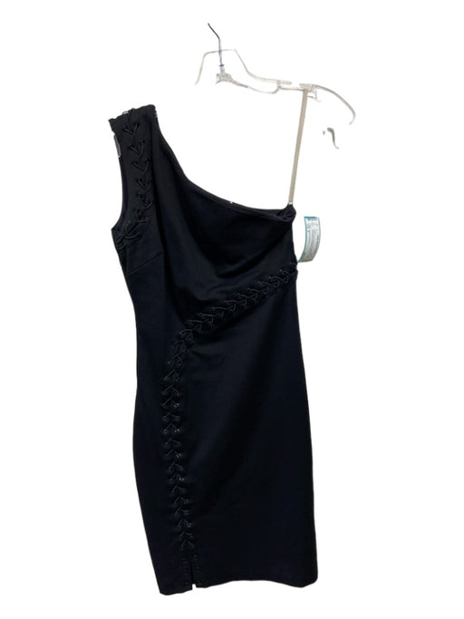 Halston Heritage Size 0 Black Rayon Blend One Shoulder Whipstitch Side Zip Dress Black / 0