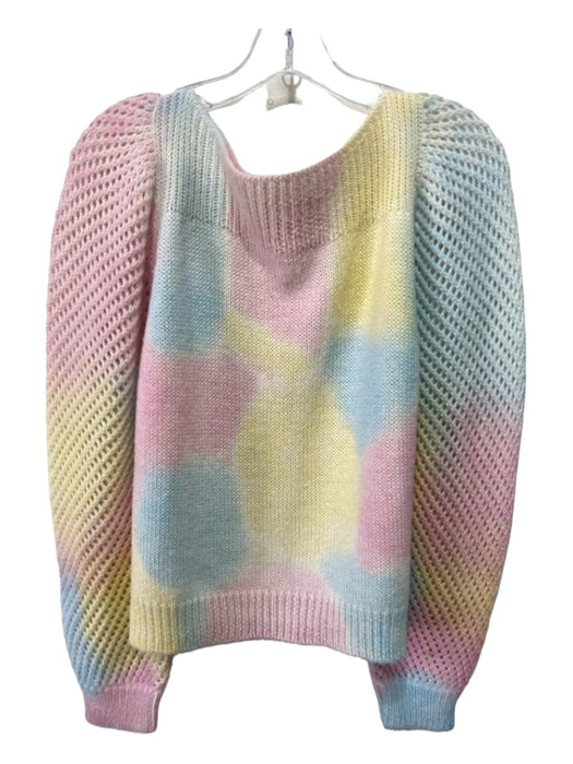 Loveshackfancy Size S Pink Blue Yellow Alpaca Blend Wide Neck Knit Sweater Pink Blue Yellow / S