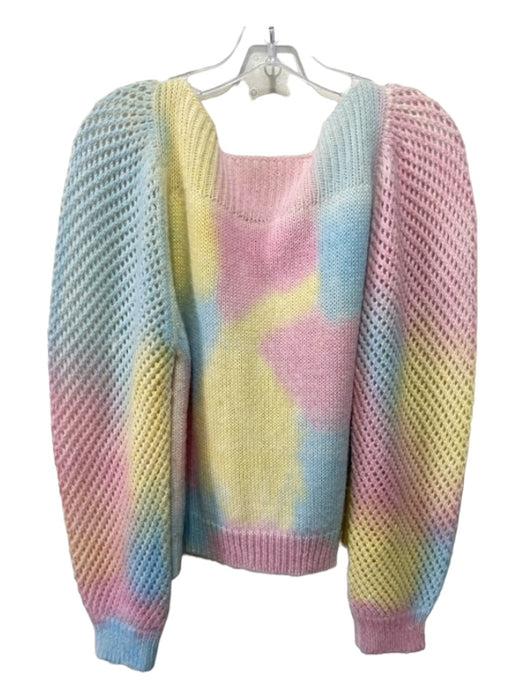 Loveshackfancy Size S Pink Blue Yellow Alpaca Blend Wide Neck Knit Sweater Pink Blue Yellow / S