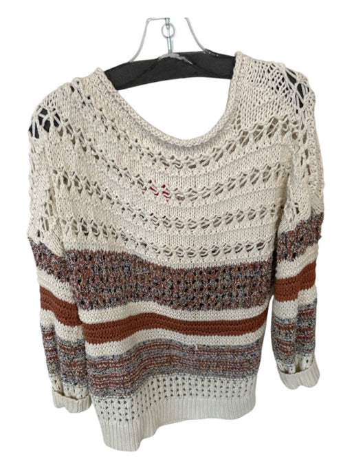 Zara Size XS/S Cream & Rust Cotton Blend Loose Knit Long Sleeve Sweater Cream & Rust / XS/S