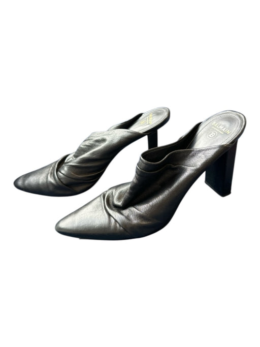 Balmain Shoe Size 41 Black Leather Pointed Toe Heeled Scrunch Detail Mules Black / 41
