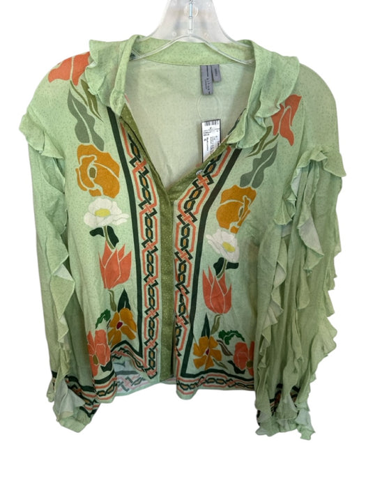 Blank London Size S Green & Multi Viscose Gauze Floral & Abstract Button up Top Green & Multi / S