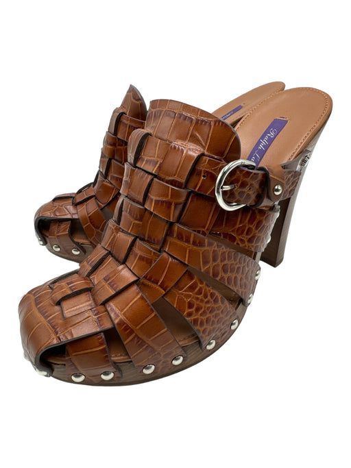 Ralph Lauren Shoe Size 40 Brown Croc embossed Open Heel Woven Block heel Pumps Brown / 40